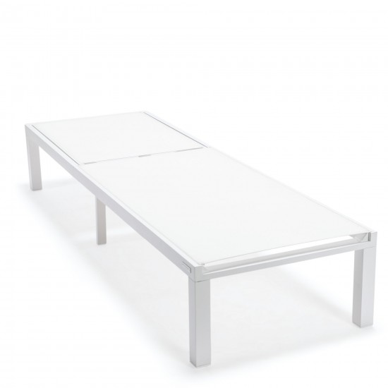 LeisureMod Marlin Patio Chaise Lounge Chair With White Aluminum Frame, White