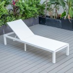 LeisureMod Marlin Patio Chaise Lounge Chair With White Aluminum Frame, White
