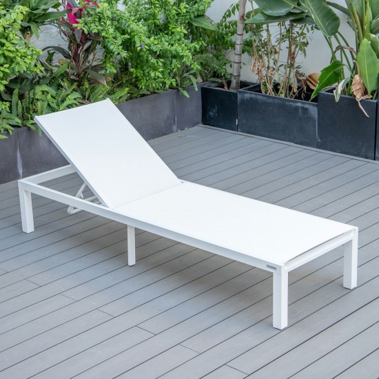 LeisureMod Marlin Patio Chaise Lounge Chair With White Aluminum Frame, White
