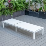 LeisureMod Marlin Patio Chaise Lounge Chair With White Aluminum Frame, White