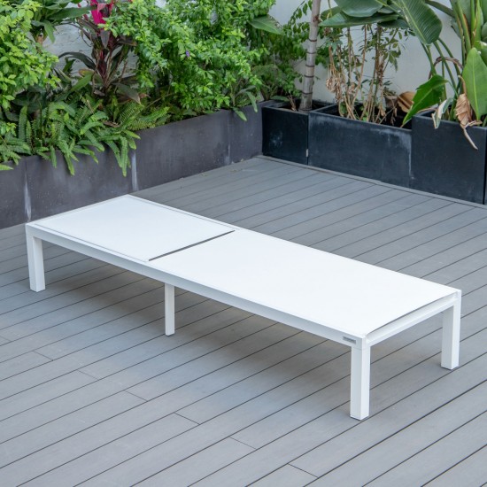 LeisureMod Marlin Patio Chaise Lounge Chair With White Aluminum Frame, White