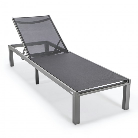 LeisureMod Marlin Patio Chaise Lounge Chair With Grey Aluminum Frame, Black