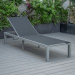 LeisureMod Marlin Patio Chaise Lounge Chair With Grey Aluminum Frame, Black