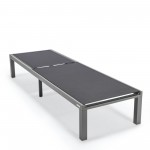 LeisureMod Marlin Patio Chaise Lounge Chair With Grey Aluminum Frame, Black