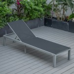 LeisureMod Marlin Patio Chaise Lounge Chair With Grey Aluminum Frame, Black