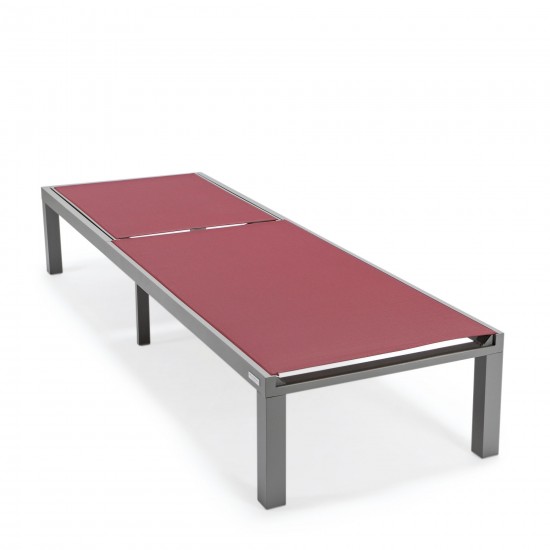 LeisureMod Marlin Patio Chaise Lounge Chair With Grey Aluminum Frame, Burgundy