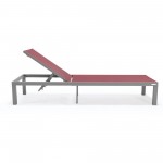 LeisureMod Marlin Patio Chaise Lounge Chair With Grey Aluminum Frame, Burgundy