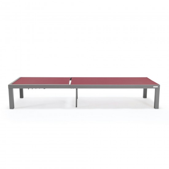 LeisureMod Marlin Patio Chaise Lounge Chair With Grey Aluminum Frame, Burgundy