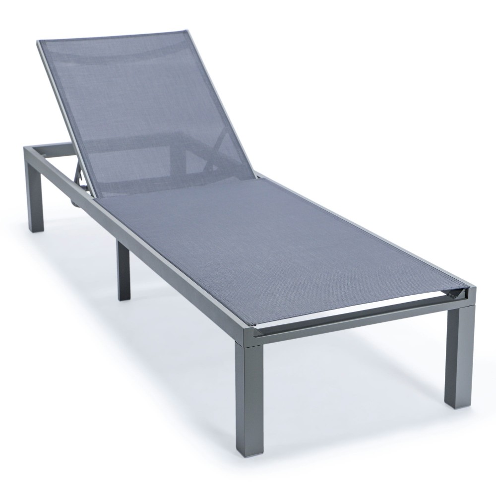 LeisureMod Marlin Patio Chaise Lounge Chair With Grey Aluminum Frame, Dark Grey