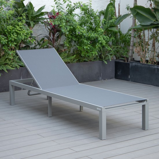 LeisureMod Marlin Patio Chaise Lounge Chair With Grey Aluminum Frame, Dark Grey