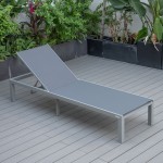 LeisureMod Marlin Patio Chaise Lounge Chair With Grey Aluminum Frame, Dark Grey