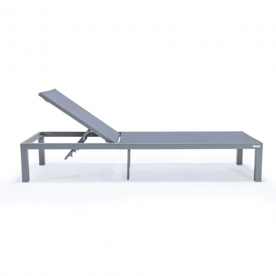 LeisureMod Marlin Patio Chaise Lounge Chair With Grey Aluminum Frame, Dark Grey