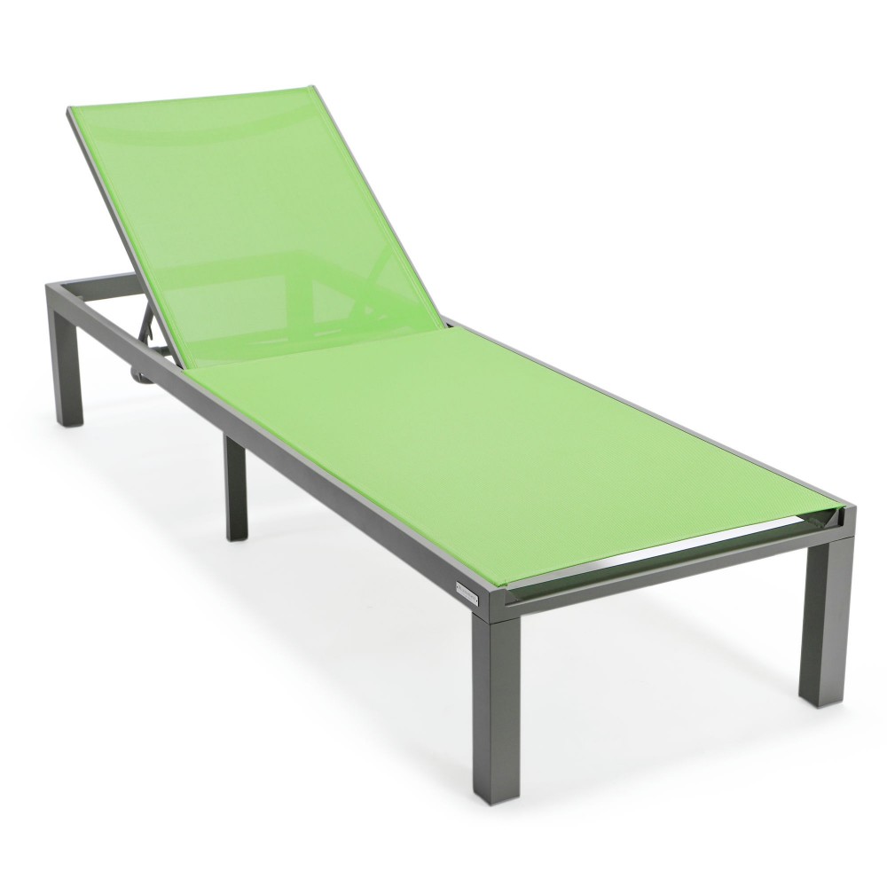 LeisureMod Marlin Patio Chaise Lounge Chair With Grey Aluminum Frame, Green