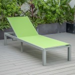 LeisureMod Marlin Patio Chaise Lounge Chair With Grey Aluminum Frame, Green