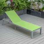 LeisureMod Marlin Patio Chaise Lounge Chair With Grey Aluminum Frame, Green