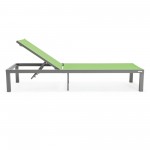 LeisureMod Marlin Patio Chaise Lounge Chair With Grey Aluminum Frame, Green