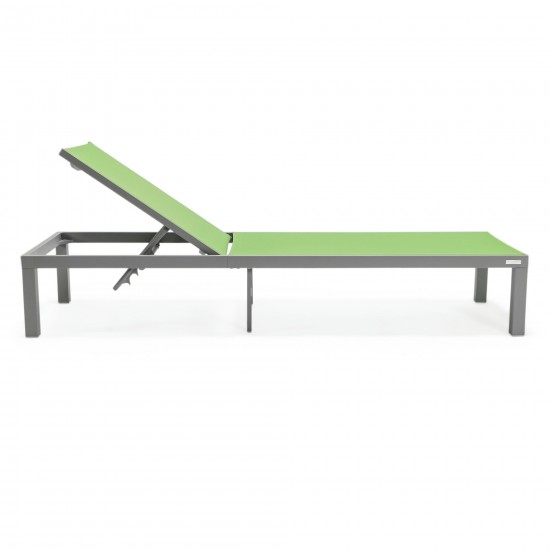 LeisureMod Marlin Patio Chaise Lounge Chair With Grey Aluminum Frame, Green