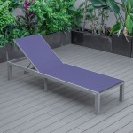 LeisureMod Marlin Patio Chaise Lounge Chair With Grey Aluminum Frame, Navy Blue