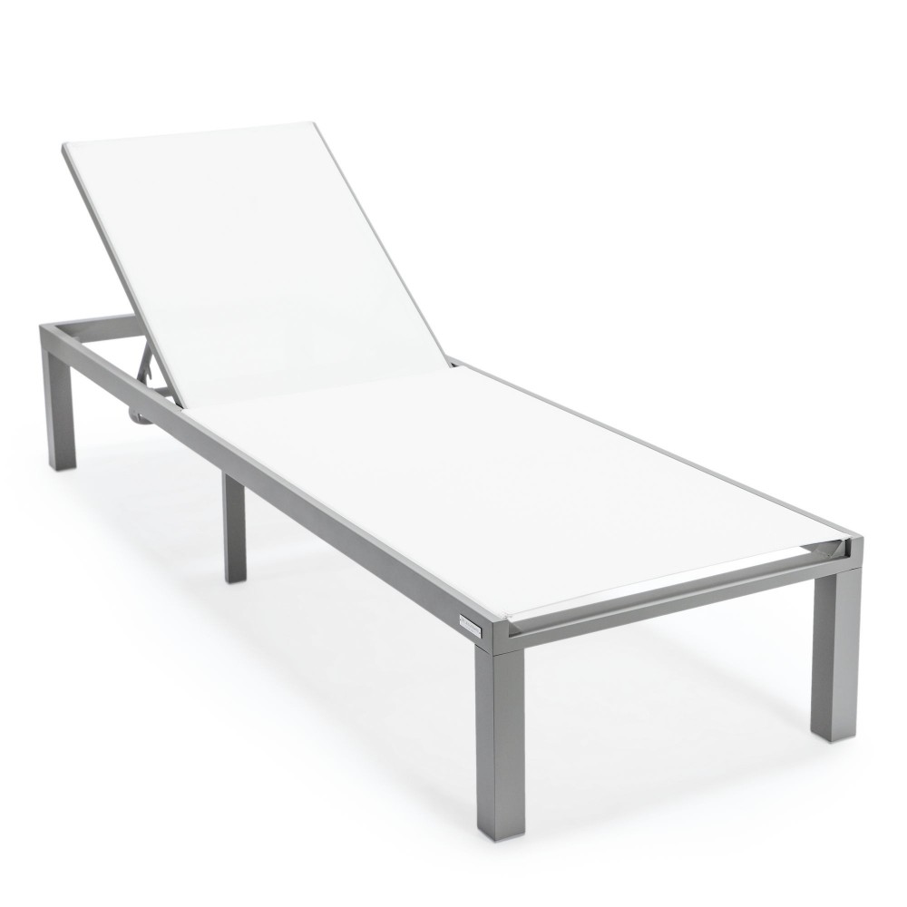 LeisureMod Marlin Patio Chaise Lounge Chair With Grey Aluminum Frame, White