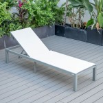 LeisureMod Marlin Patio Chaise Lounge Chair With Grey Aluminum Frame, White