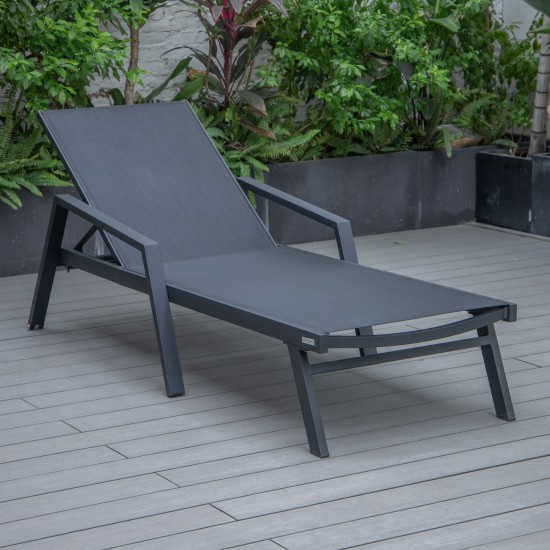 LeisureMod Marlin Patio Chaise Lounge Chair With Armrests in Black Frame, Black