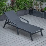 LeisureMod Marlin Patio Chaise Lounge Chair With Armrests in Black Frame, Black