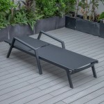 LeisureMod Marlin Patio Chaise Lounge Chair With Armrests in Black Frame, Black