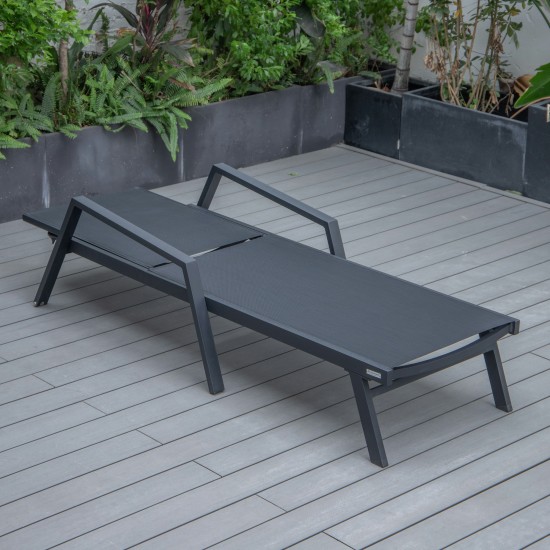 LeisureMod Marlin Patio Chaise Lounge Chair With Armrests in Black Frame, Black