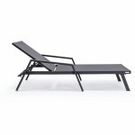 LeisureMod Marlin Patio Chaise Lounge Chair With Armrests in Black Frame, Black