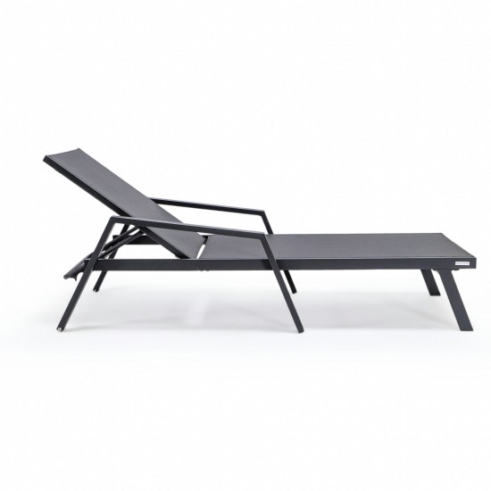 LeisureMod Marlin Patio Chaise Lounge Chair With Armrests in Black Frame, Black