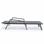 LeisureMod Marlin Patio Chaise Lounge Chair With Armrests in Black Frame, Black
