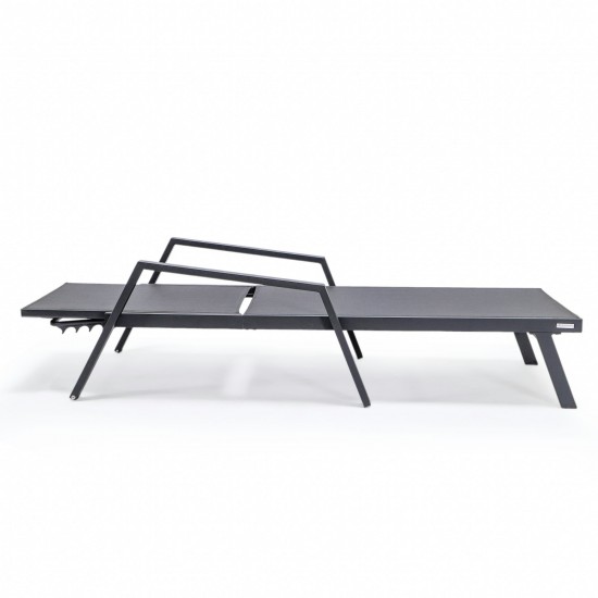 LeisureMod Marlin Patio Chaise Lounge Chair With Armrests in Black Frame, Black