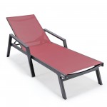 LeisureMod Marlin Patio Chaise Lounge Chair With Armrests in Black Frame