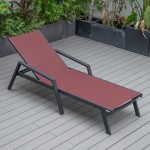 LeisureMod Marlin Patio Chaise Lounge Chair With Armrests in Black Frame