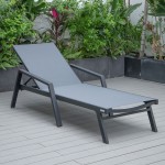 LeisureMod Marlin Patio Chaise Lounge Chair With Armrests in Black Frame, Grey