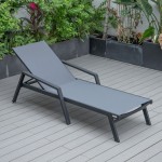 LeisureMod Marlin Patio Chaise Lounge Chair With Armrests in Black Frame, Grey