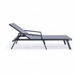 LeisureMod Marlin Patio Chaise Lounge Chair With Armrests in Black Frame, Grey