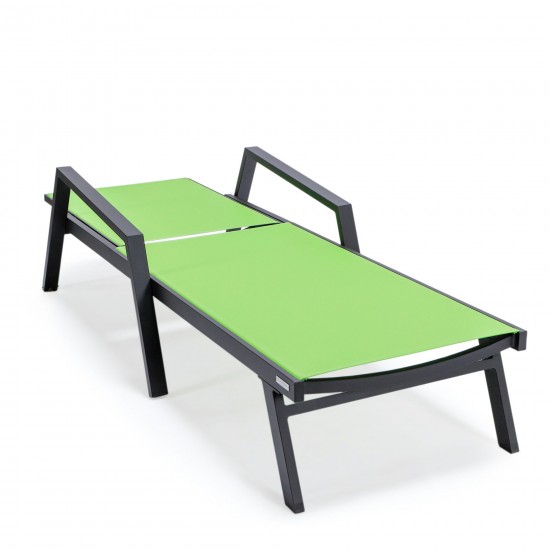 LeisureMod Marlin Patio Chaise Lounge Chair With Armrests in Black Frame, Green