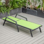 LeisureMod Marlin Patio Chaise Lounge Chair With Armrests in Black Frame, Green
