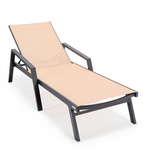 LeisureMod Marlin Patio Chaise Lounge Chair With Armrests in Black Frame, Brown