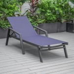 LeisureMod Marlin Patio Chaise Lounge Chair With Armrests in Black Frame, Blue