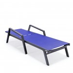 LeisureMod Marlin Patio Chaise Lounge Chair With Armrests in Black Frame, Blue