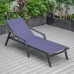 LeisureMod Marlin Patio Chaise Lounge Chair With Armrests in Black Frame, Blue