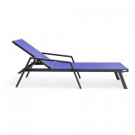 LeisureMod Marlin Patio Chaise Lounge Chair With Armrests in Black Frame, Blue