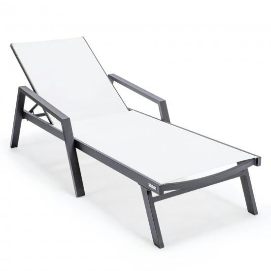 LeisureMod Marlin Patio Chaise Lounge Chair With Armrests in Black Frame, White