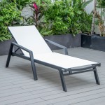 LeisureMod Marlin Patio Chaise Lounge Chair With Armrests in Black Frame, White
