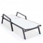 LeisureMod Marlin Patio Chaise Lounge Chair With Armrests in Black Frame, White