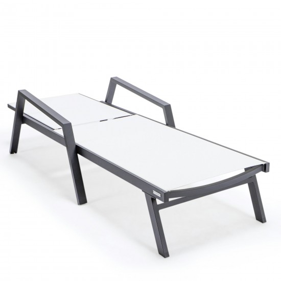 LeisureMod Marlin Patio Chaise Lounge Chair With Armrests in Black Frame, White