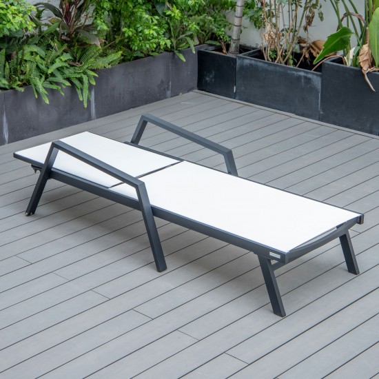 LeisureMod Marlin Patio Chaise Lounge Chair With Armrests in Black Frame, White