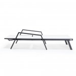 LeisureMod Marlin Patio Chaise Lounge Chair With Armrests in Black Frame, White